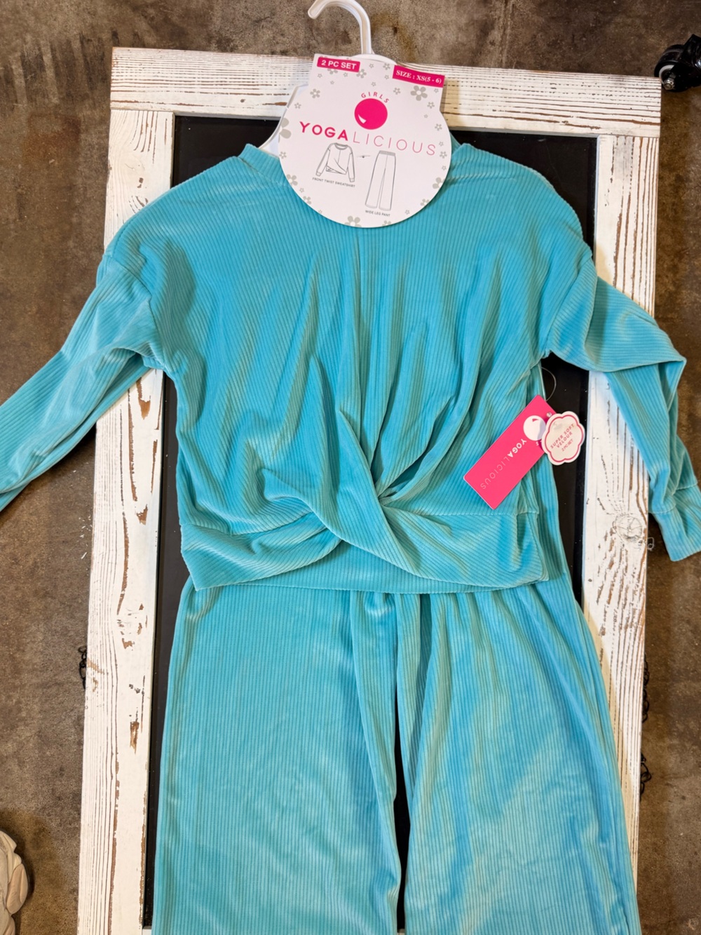 Yogalicious Girls Teal Ribbed Matching Top & Pants Set